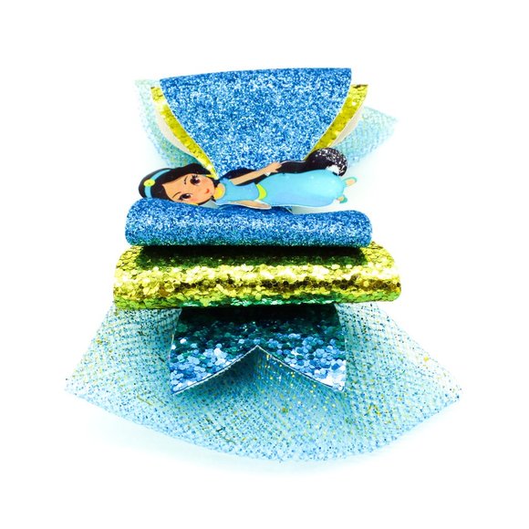 Handmade Jasmine Princess Chunky Glitter Hair Bow - Picture 6 of 7